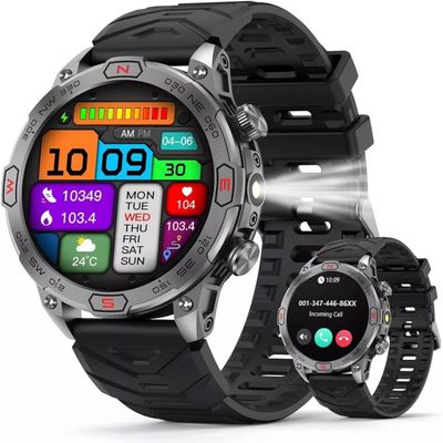 Smart Watch for Samsung Galaxy A13 4G - with LED Flashlight, 1.43" AMOLED Display, Outdoor Smartwatch with Compass/Altitude/Air Pressure, Waterproof Fitness Tracker Watch