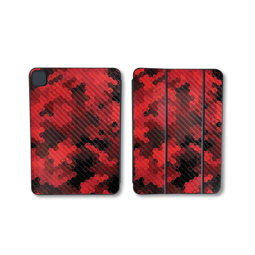 Carbon Fiber Skin Compatible with Apple Smart Folio for iPad Pro 11-inch (M4/M5) 2025 - Red Hexa Camo - Premium 3M Vinyl Protective Wrap Decal Cover | Crafted in The USA by MightySkins