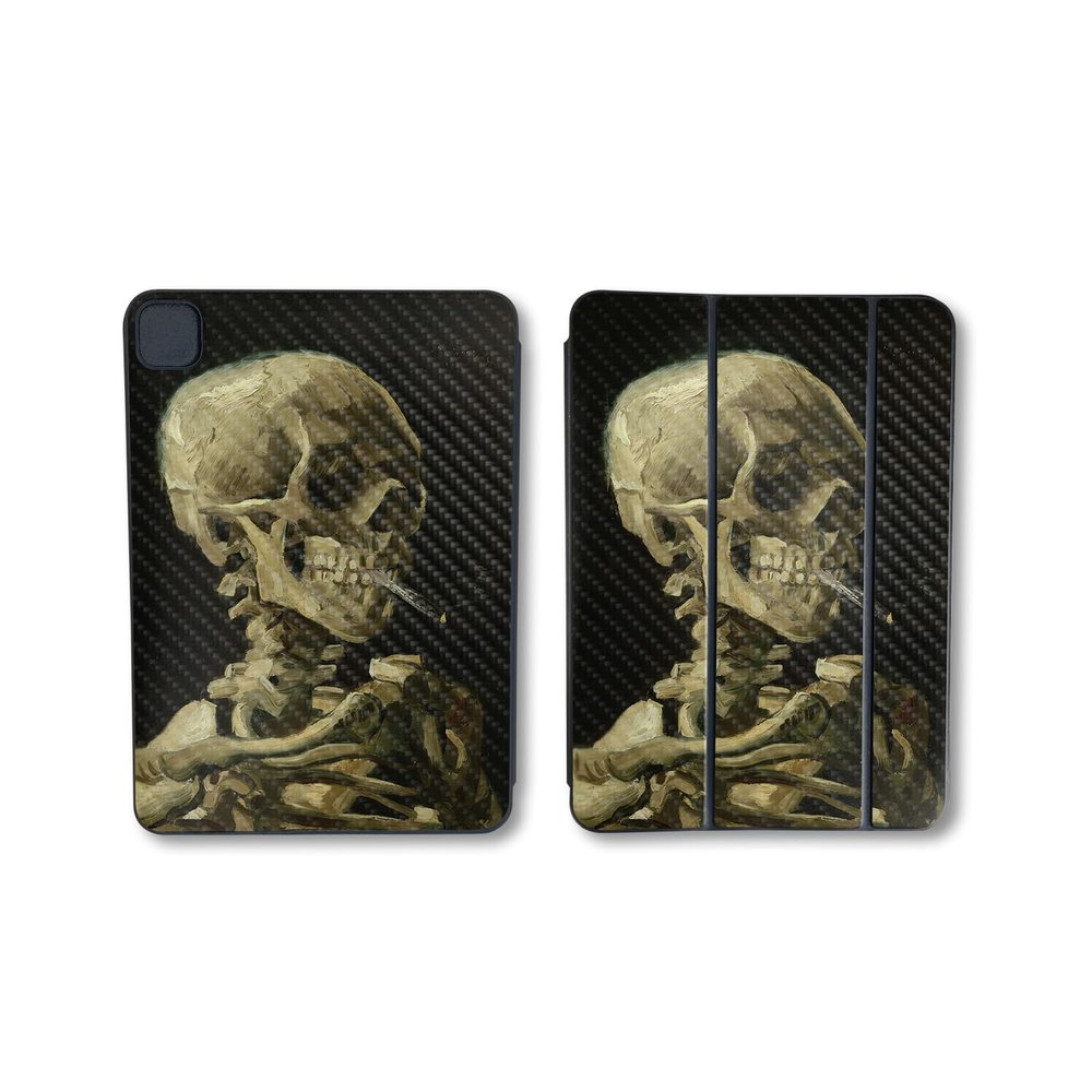 Carbon Fiber Skin Compatible with Apple Smart Folio for iPad Pro 11-inch (M4/M5) 2025 - Skull with Cigarette - 3M Vinyl Protective Decal Cover | Crafted in The USA by MightySkins