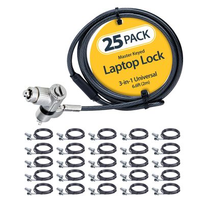 StarTech.com 25-Pack Universal Laptop Lock 6.6ft (2m), Master Keyed Security Cable, Compatible with Noble Wedge/Nano/K-Slot; TAA