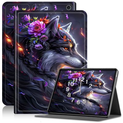 Amazon Fire 7 Tablet Case (12th Gen, 2022) - Slim PU Leather Folding Stand with Auto Sleep/Wake Feature, Black Purple Wolf
