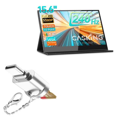 BoxWave Adapter Compatible with Casking C15T4 Portable Monitor (15.6 in) - Micro SD Card miniReader, USB Type-C OTG Reader USB3.0 Adapter Keychain - Metallic Silver