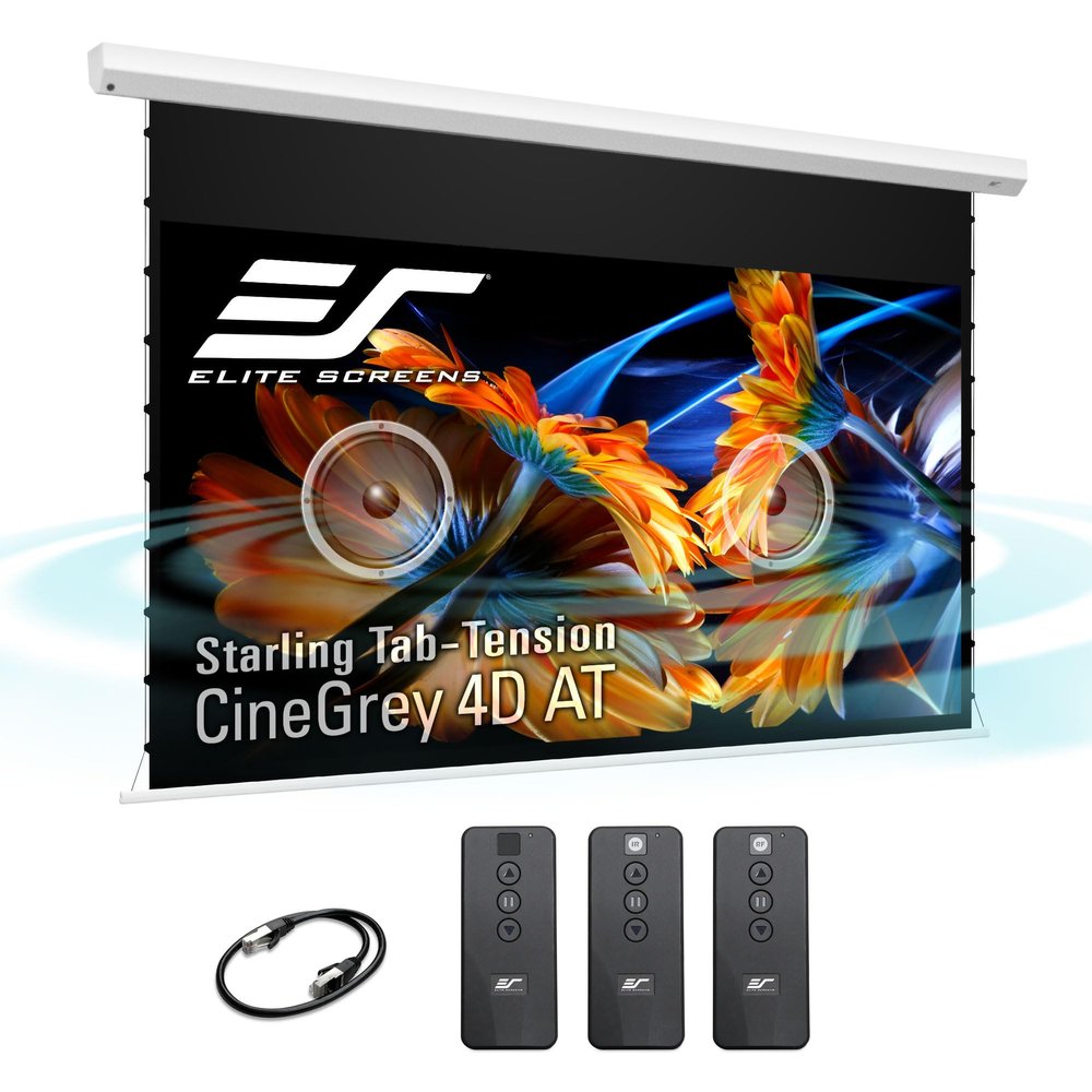 Elite Screens 110-Inch Motorized Projector Screen 16:9, CineGrey 4D at CLR/ALR, Acoustically Transparent, ISF Certified, Tab-Tensioned Electric Drop Down for Home Theater, STT110XHD4AT-E12