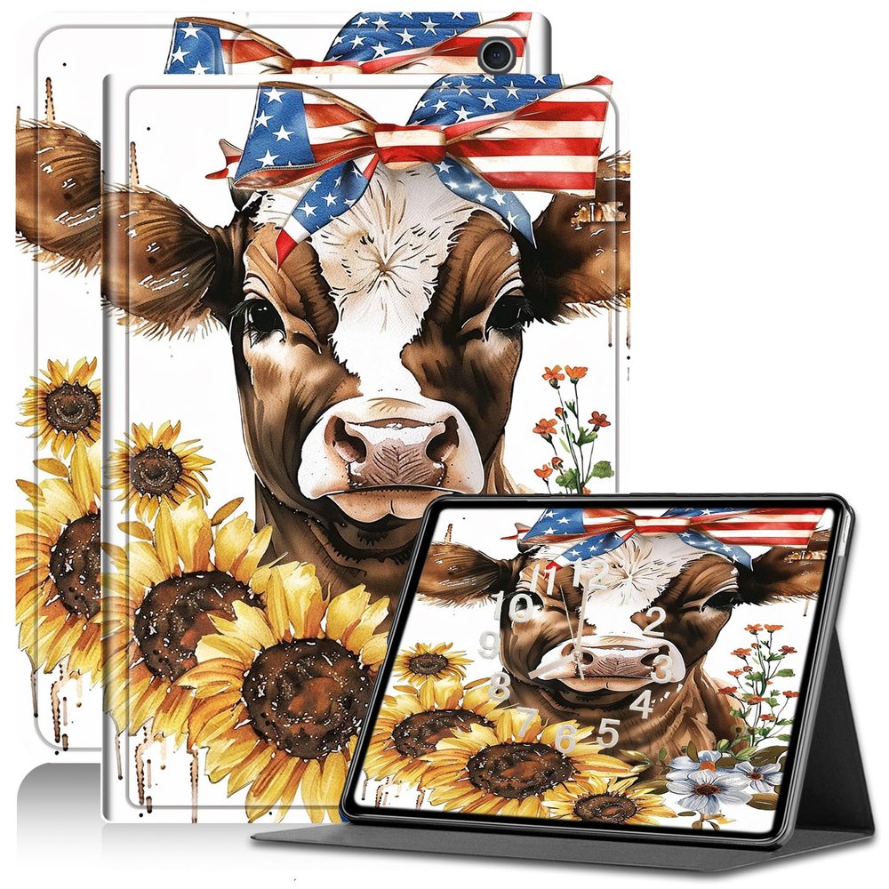 Amazon Fire 7 Tablet Case (12th Gen, 2022) - Slim PU Leather Folding Stand with Auto Sleep/Wake - American Flag