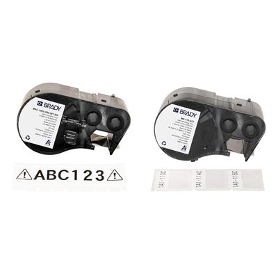 Brady Vinyl Label Bundle: (M4C-1000-595-WT-BK) All-Weather 1in x 25ft Black on White Labels and (M5-115-427) 1.25" x 1.5" Self-Laminating Black on White Cable Labels