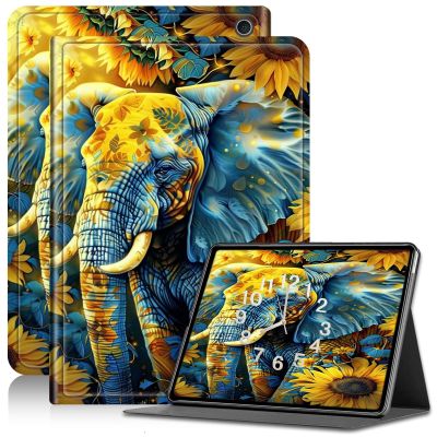 Amazon Fire 7 Tablet Case (12th Gen, 2022) - Slim PU Leather Folding Stand with Auto Sleep/Wake Feature - Elephant Sunflowers