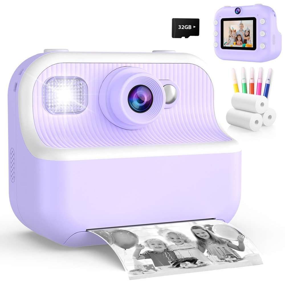 Kids Camera Instant Print, Toys for 3-12 Year Old Girls Christmas Birthday Gifts, 48MP Kids Selfie Digital Camera, 1080P HD Children Video Recorder, 2.4" Toddler Camera with Print Paper