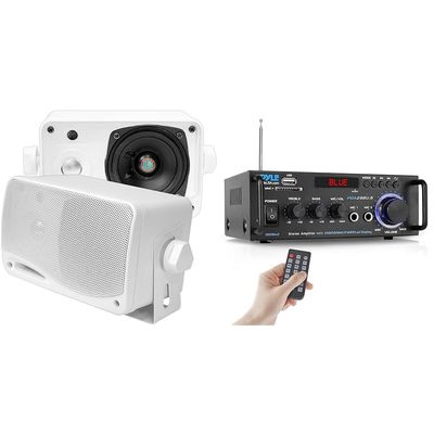 Pyle 3-Way 200W Outdoor Speakers and Bluetooth Stereo Amplifier Bundle