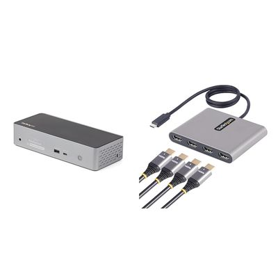 StarTech USB C Dock 4K 60Hz Quad Monitor DisplayPort & HDMI Adapter USB-C to 4 HDMI External Video Card Dongle