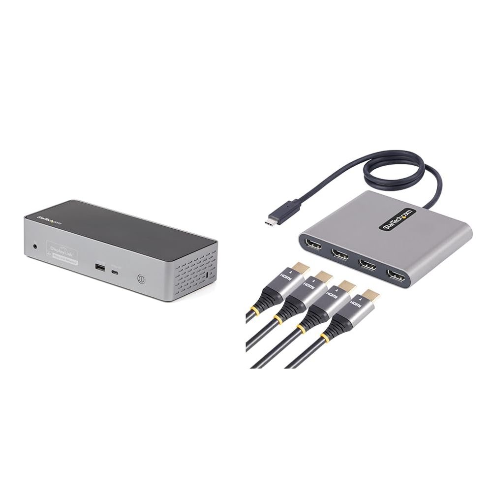 StarTech USB C Dock 4K 60Hz Quad Monitor DisplayPort & HDMI Adapter USB-C to 4 HDMI External Video Card Dongle