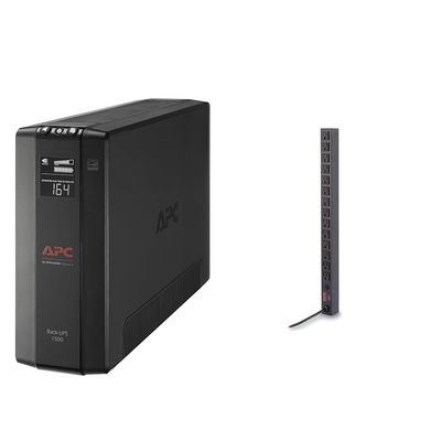 APC 1500VA UPS Battery Backup Surge Protector, Rack Mount PDU with 14 Outlets, 0U Vertical Mount for Home or Business