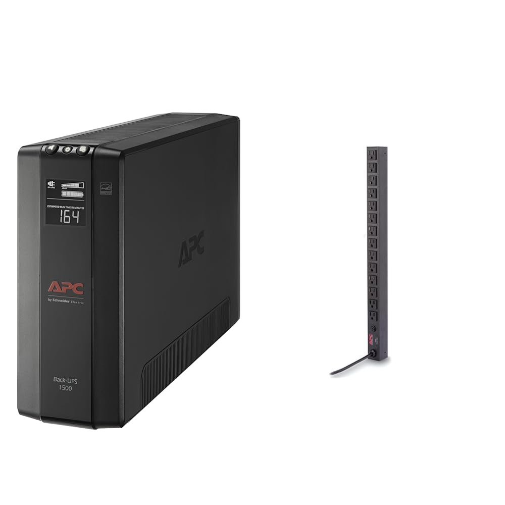 APC 1500VA UPS Battery Backup Surge Protector, Rack Mount PDU with 14 Outlets, 0U Vertical Mount for Home or Business