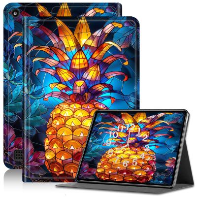 AIRWEE Case for Amazon Kindle Fire 7 Case 2019/2017 Release 9th/7th Generation, PU Leather Adjustable Stand Shockproof Smart Cover with Auto Wake/Sleep Kindle Fire 7 Case, Pineapple
