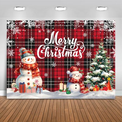 Mocsicka Merry Christmas Backdrop Xmas Red and Black Buffalo Plaid Party Decorations for New Year Holiday Party Supplies for Family Photoraphy Background (Christmas, 8x6ft(96"x72"))