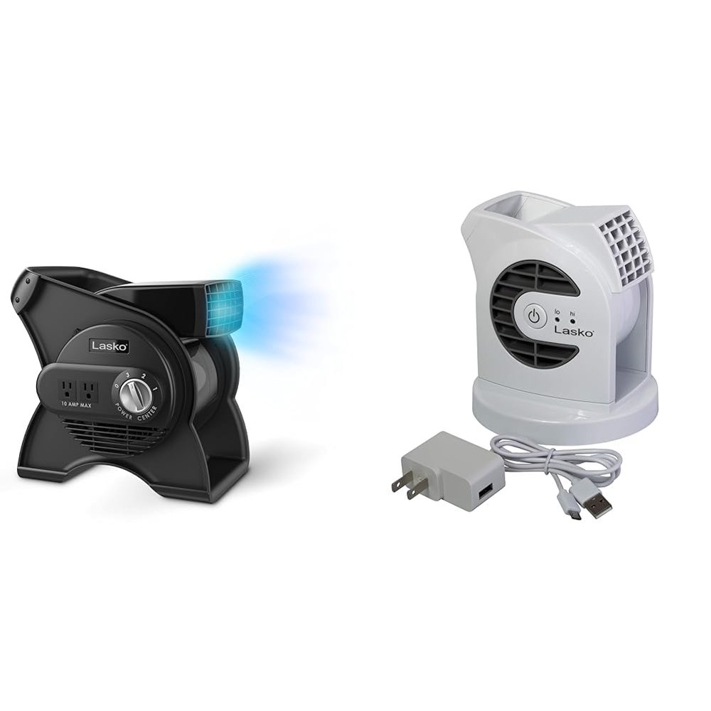 Lasko 12" 289 CFM Pivoting Utility Fan and MyCool Mini USB Desk Fan with AC Adapter and USB Cable