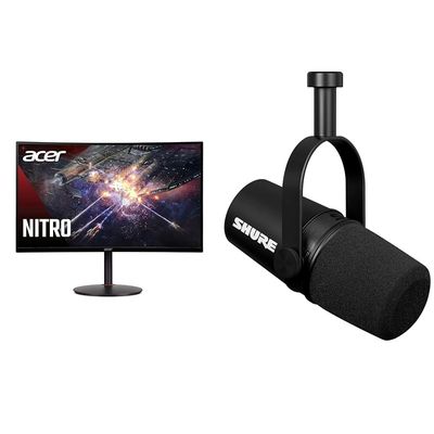 Acer 27" 1500R Curved 240Hz 1ms Gaming Monitor and Shure MV7X XLR Podcast Microphone with Voice Isolation Technology