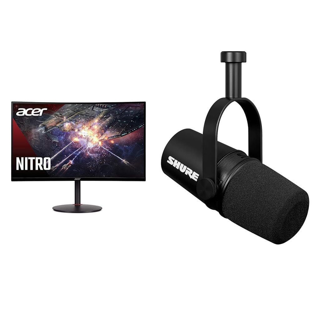 Acer 27" 1500R Curved 240Hz 1ms Gaming Monitor and Shure MV7X XLR Podcast Microphone with Voice Isolation Technology