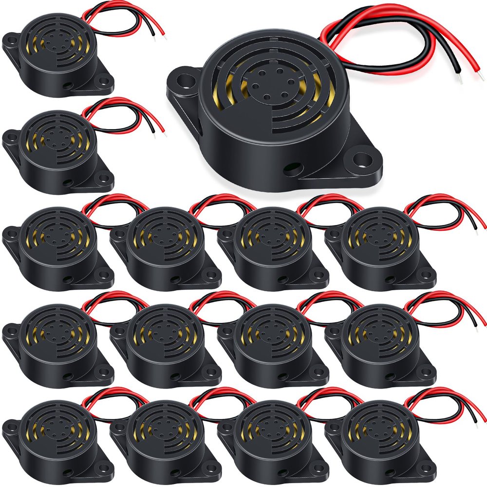 Geiserailie 15 Pcs DC 3-24V 95 dB Electronic Buzzer Active Piezo Buzzer Alarm Sounder Continuous Sound Beep, Black