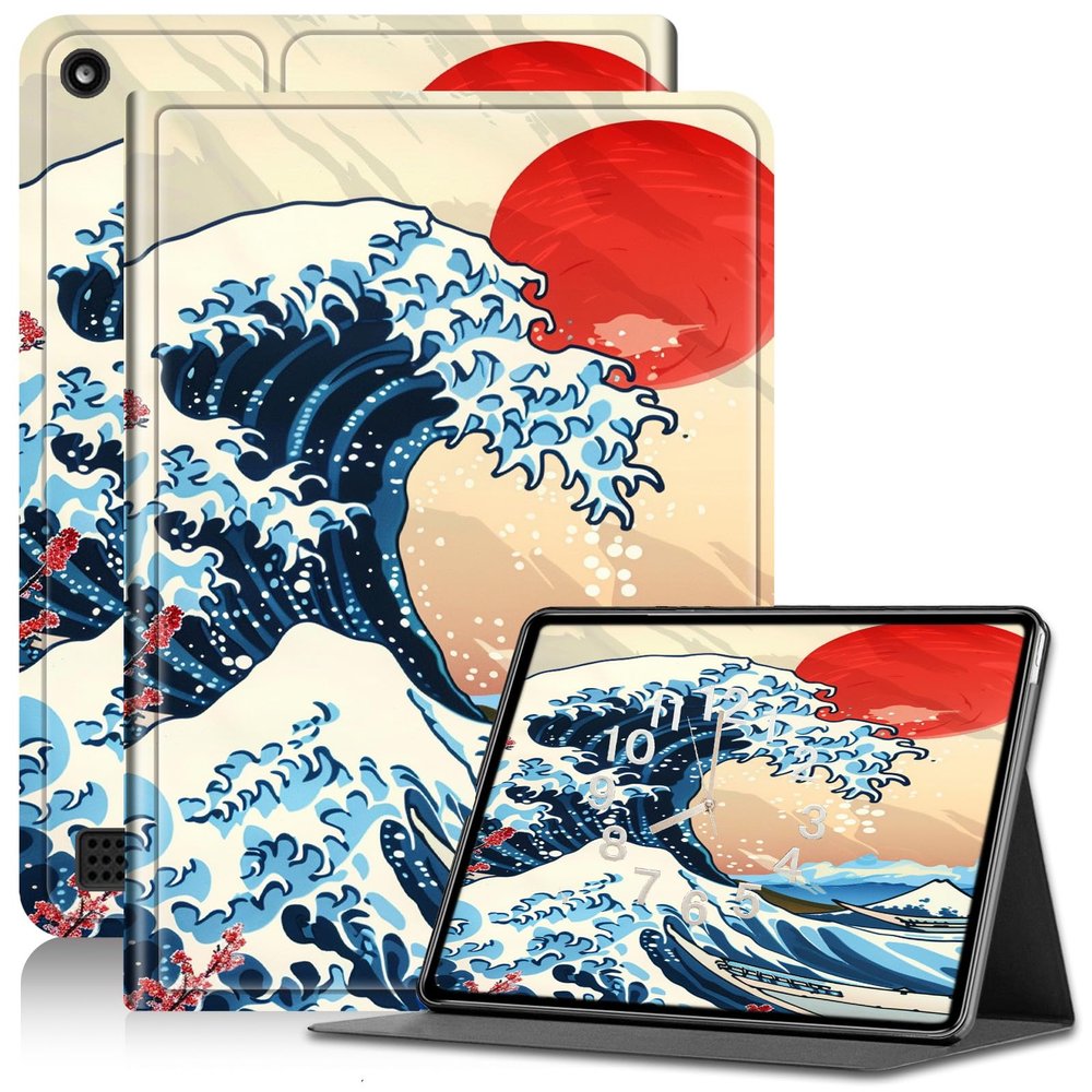 Amazon Kindle Fire 7 Case - 2019/2017 Release 9th/7th Generation, PU Leather Adjustable Stand Shockproof Smart Cover with Auto Wake/Sleep, Sea of Japan
