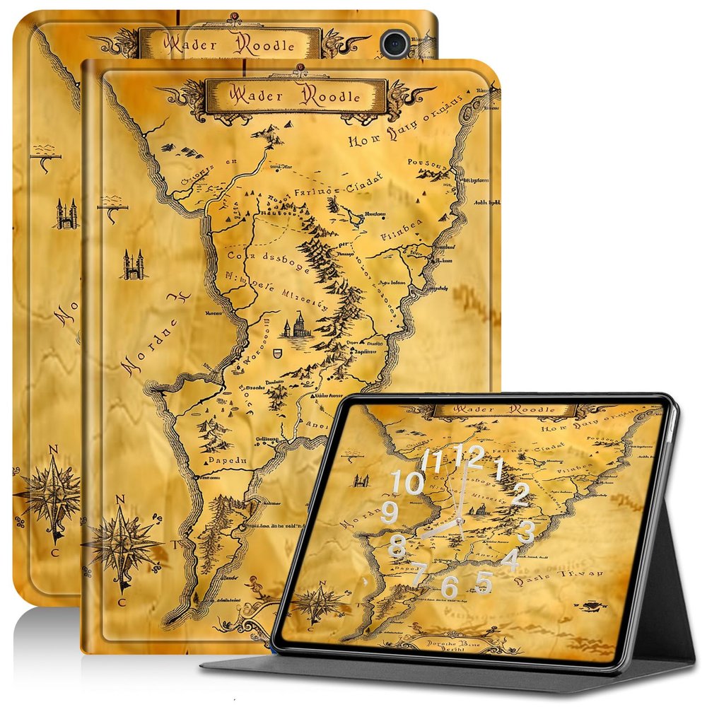AIRWEE Case for All-New Fire 7 Tablet (12th Generation, 2022 Release), Slim PU Leather Folding Adjustable Stand Fire 7 Tablet Case 12th Generation, with Auto Sleep/Wake Kindle 7 Case, Map
