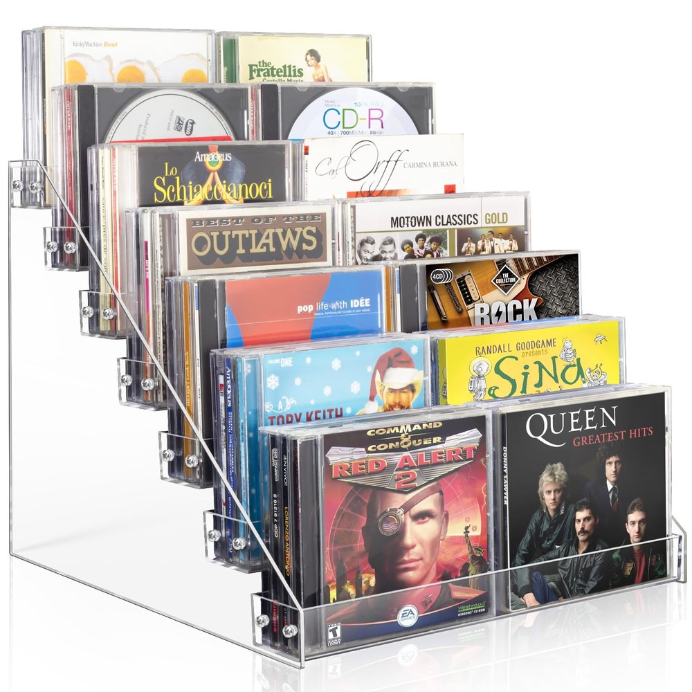Vowcarol 7-Tier CD Storage Organizer, Dvd Case Holder Organizer CD Holder for 56 CD Jewel Cases