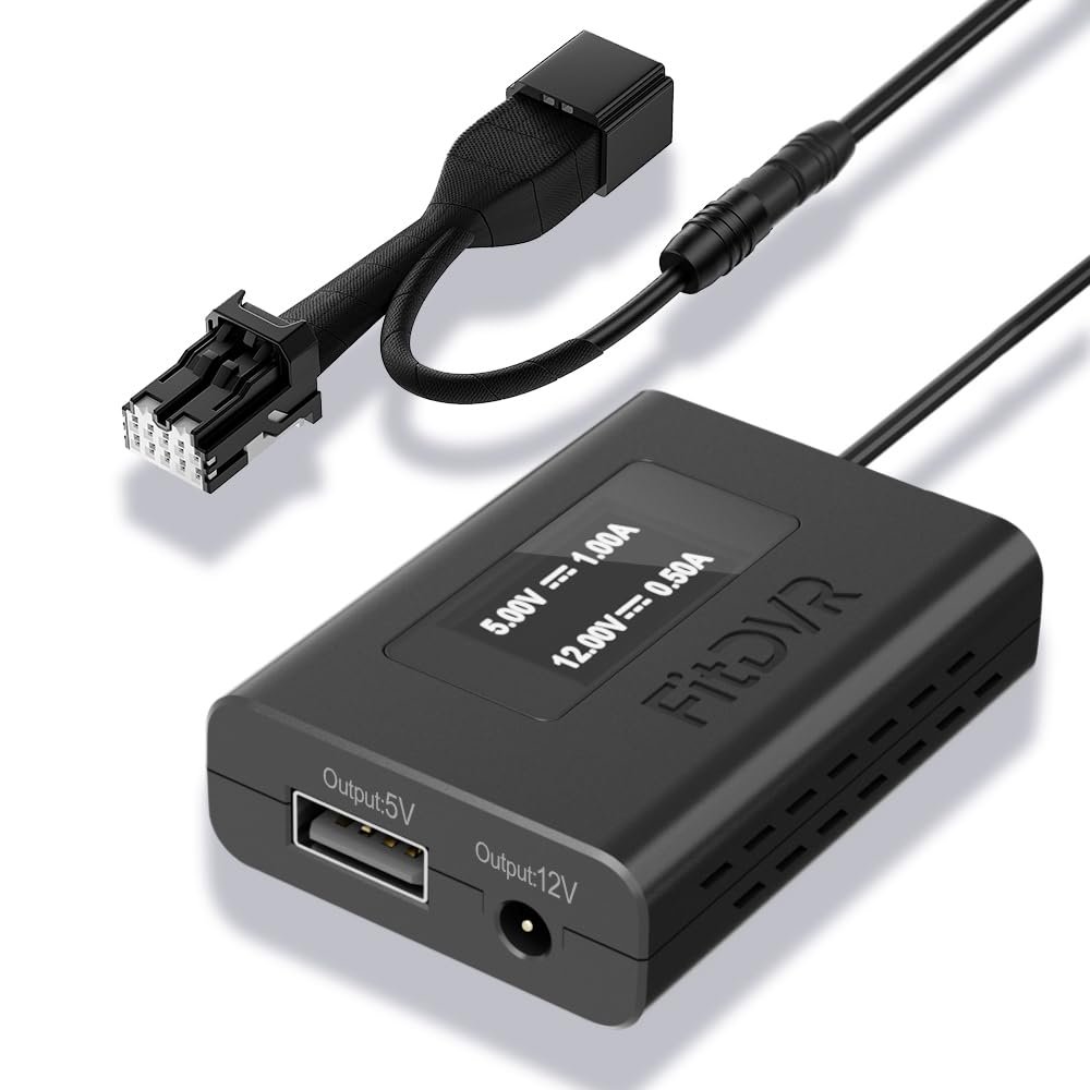 FitDVR Dash Camera Power Adapter (10-Pin) for Subaru Nissan Mazda Infiniti, Connects to Auto Dimming Mirror, Built-in USB Power Source, LED Display, Easy to Install, 5V 12V Output, D3-033
