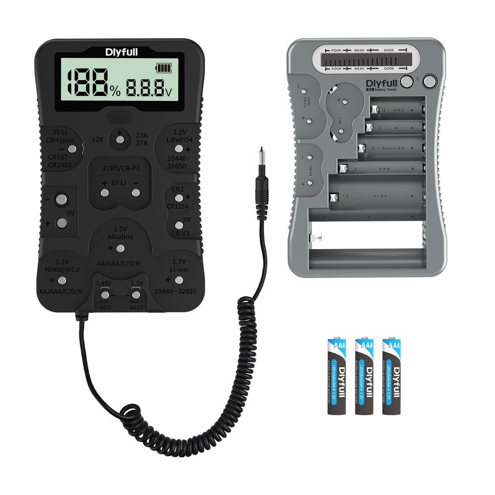 Dlyfull B2-Gray Battery Tester and B4 Universal Batter Tester, 3X AAA Batteries Included