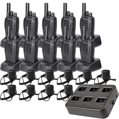Retevis H-777 Walkie Talkies(10 Pack) Bundle with Six-Way Charger(1 Pack), Adults 2 Way Radios Long Range Rechargeable with Mic, License-Free, Crystal Audio, for School Work Construction Site