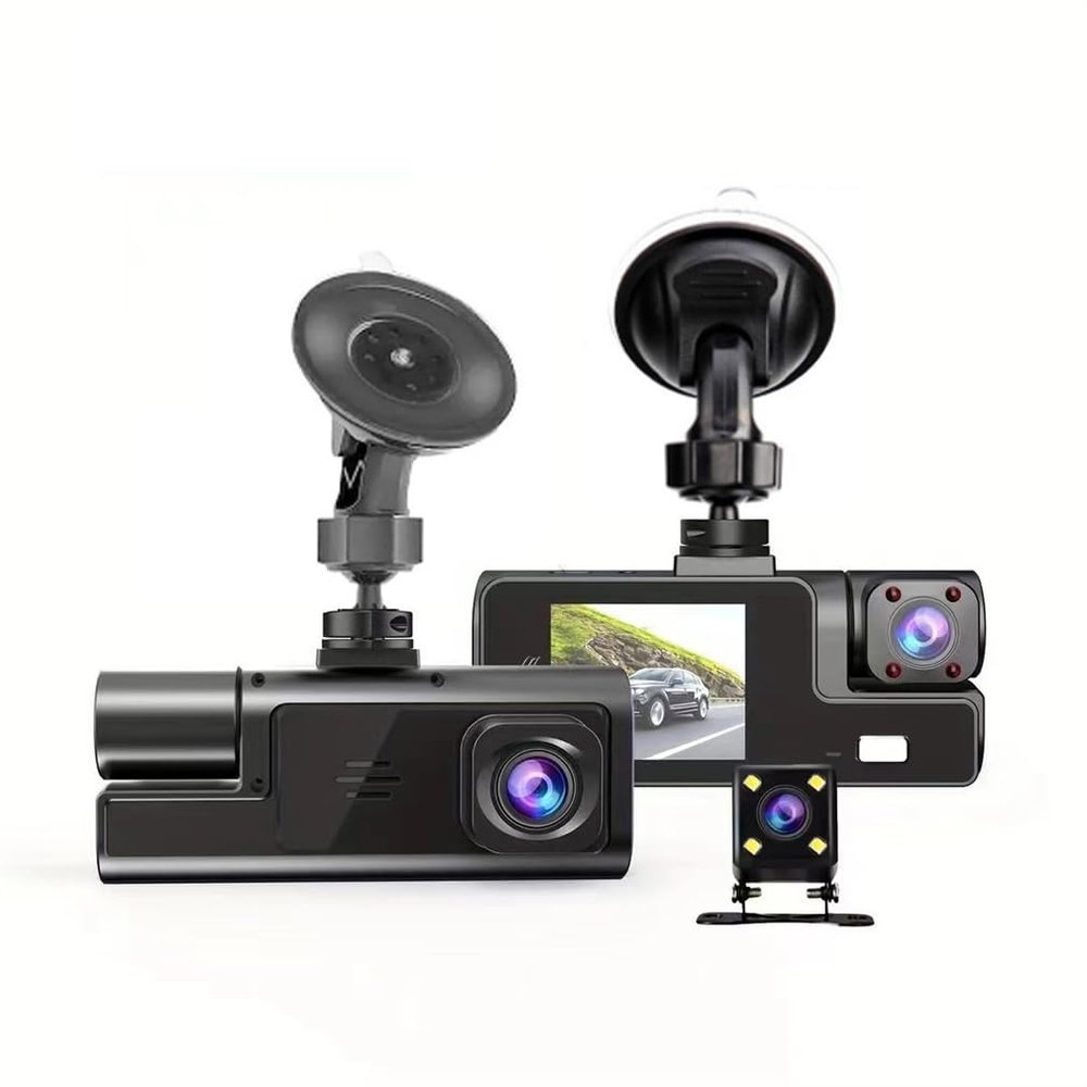 XRC TECH 3 Lens WiFi Dash Cam for Cars 2 Inch Car DVR with Rear View Camera for Vehicle1080P Front Inside and Rear Camera Night Vision Loop Recording Video Recorder, black
