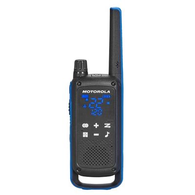Motorola Solutions, Portable FRS, T802, Talkabout, Two-Way Radios, Emergency Preparedness, Rechargable, 22 Channel, 35 Mile, Black W/Blue, 4 Pack