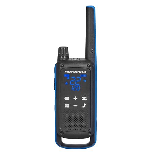 Motorola Solutions, Portable FRS, T802, Talkabout, Two-Way Radios, Emergency Preparedness, Rechargable, 22 Channel, 35 Mile, Black W/Blue, 4 Pack