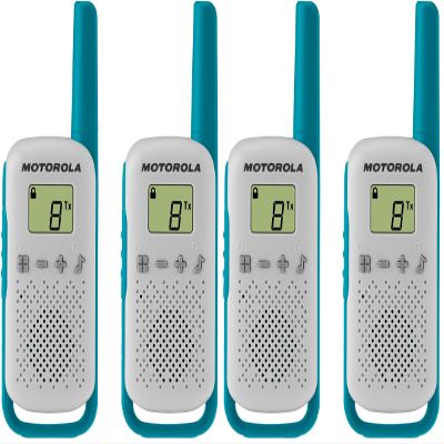 Motorola Solutions, Portable FRS, T114, Talkabout, Two-Way Radios, Battery Operated, 22 Channel, 16 Mile, White/Blue, 4 Pack
