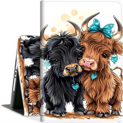 Case for iPad Air (A16) 11-inch 2025 & iPad 10th Gen 10.9-inch 2022, Slim Multi-Angle Stand Folio Cover with Auto Wake/Sleep, Shockproof PU Leather Lightweight Protective Case, Cute Highland Cows