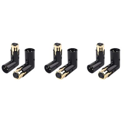 Nuhikap 6PCS Audio Adapter Plug Adjustable Male to Female Right Angle XLR Adapter 3Pin Black (XLR 90 Degree Adapter)