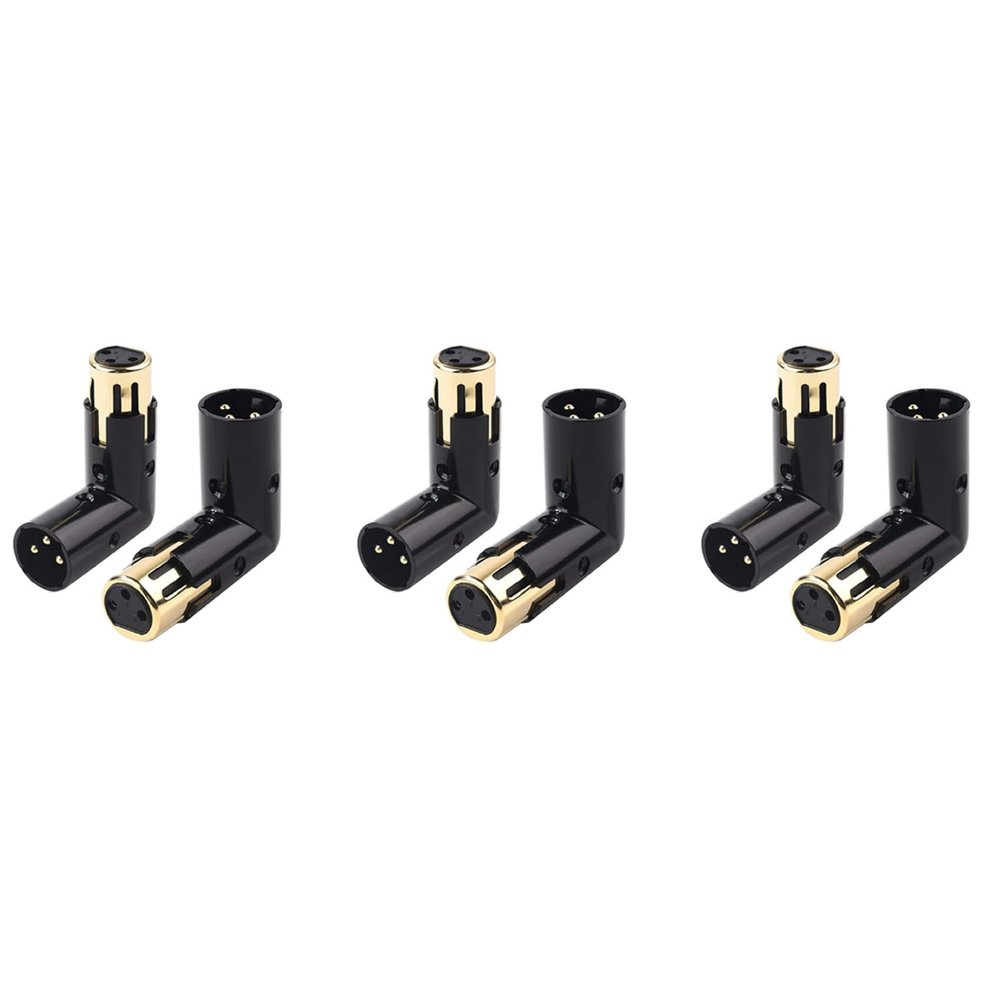 Nuhikap 6PCS Audio Adapter Plug Adjustable Male to Female Right Angle XLR Adapter 3Pin Black (XLR 90 Degree Adapter)
