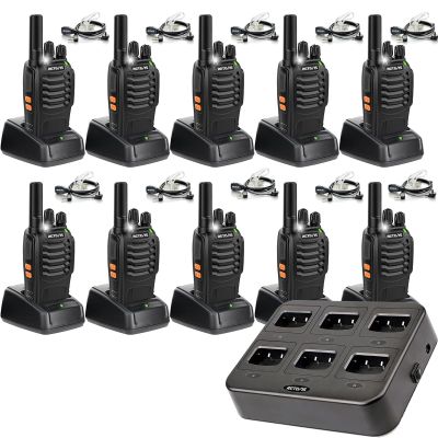 Retevis H-777 2 Way Radios(10 Pack) Bundle with Six-Way Charger(1 Pack),Walkie Talkies with Earpiece,Rechargeable Long Range Two Way Radio,Shock Resistant, Emergency Alarm