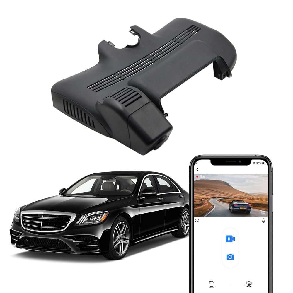 Fitcamx 4K Dash Cam for 2013-2020 Mercedes-Benz S-Class 400 450 550 550e 560 560e 600 Sedan Coupe Hybrid (HD2-6047/W221), OEM Look, 2160P UHD Video, Loop Recording WiFi, G-Sensor, Plug&Play, 64GB card
