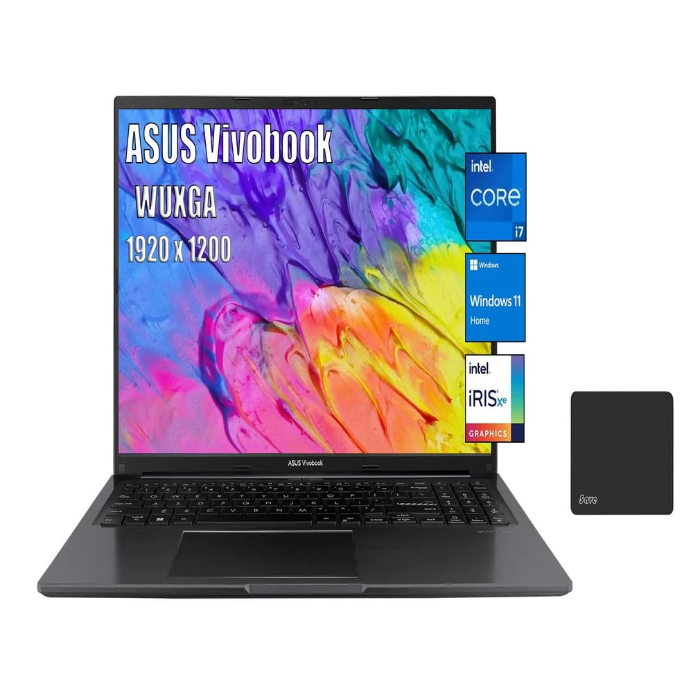 ASUS Vivobook 16" Laptop, WUXGA IPS (1920 x 1200) 16:10 Display, Intel Core i7-1355U (10-Core, up to 5GHz), Iris Xe Graphics, Windows 11 Home, Black, with 5ave Mousepad (24GB RAM | 2TB SSD)