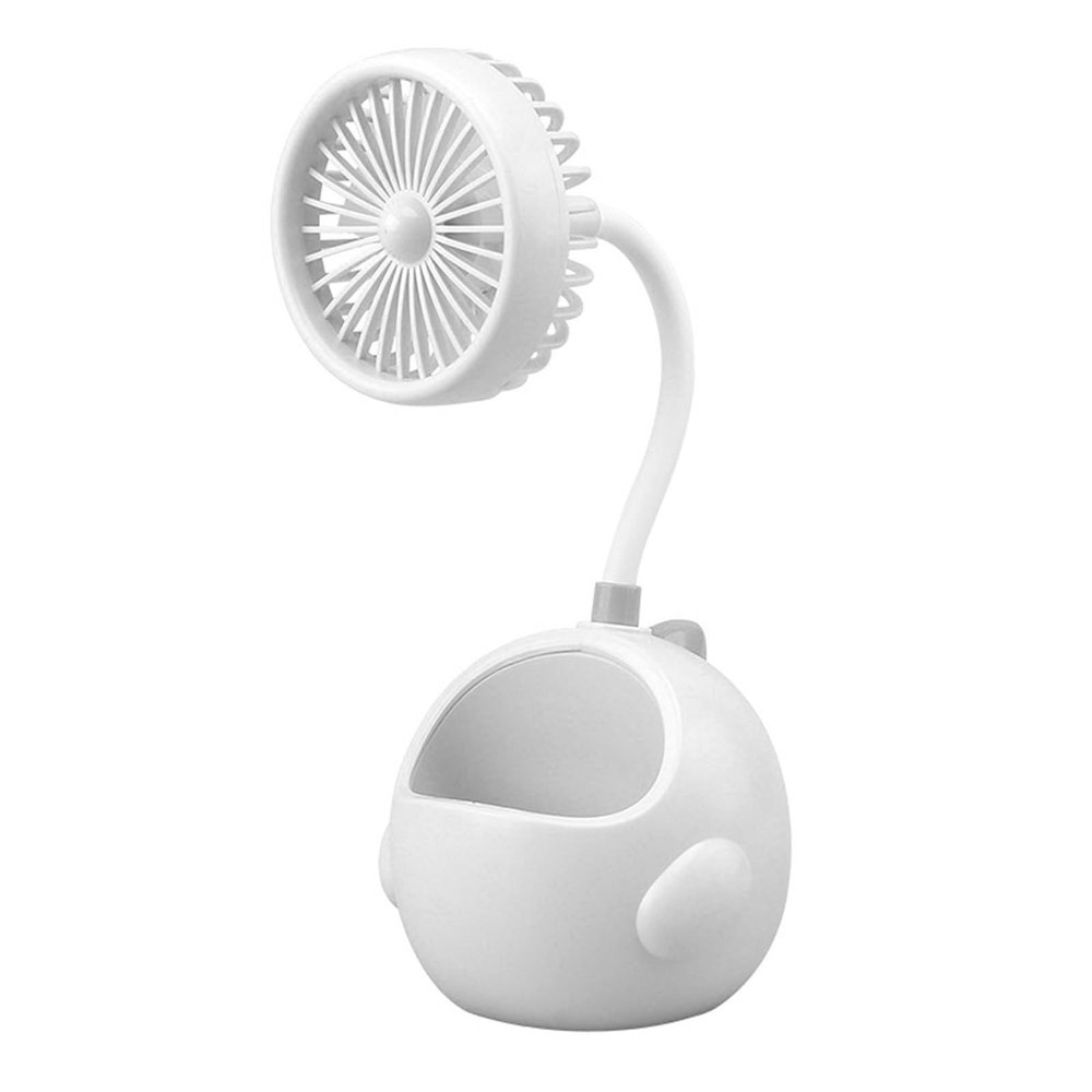 CHEOTIME USB Desk Fan, Cartoon Dinosaur Quiet Rechargeable Multifunctional Portable Pen Holder Desktop Fan Personal Cooling Fan for Home Office(white)