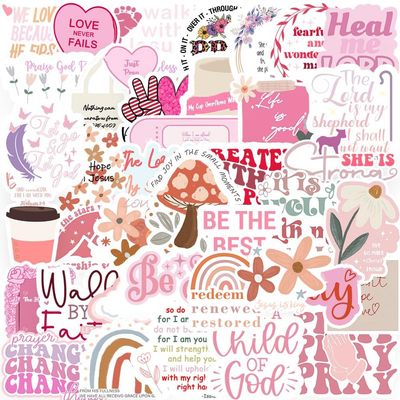 100PCS Bible Verse Stickers,Pink Christian Inspirational Aesthetic Decals,Vinyl Waterproof Religious Faith Stickers,for Water Bottles Laptop Journal Guitar Scrapbook