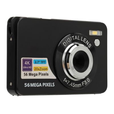 Digital Camera, 56MP 4K Video 20x Zoom, 2.7 inch LCD Screen, USB Cable, Compact, 128GB Storage, Black with for Travelling and Photography Enthusiasts (Black)
