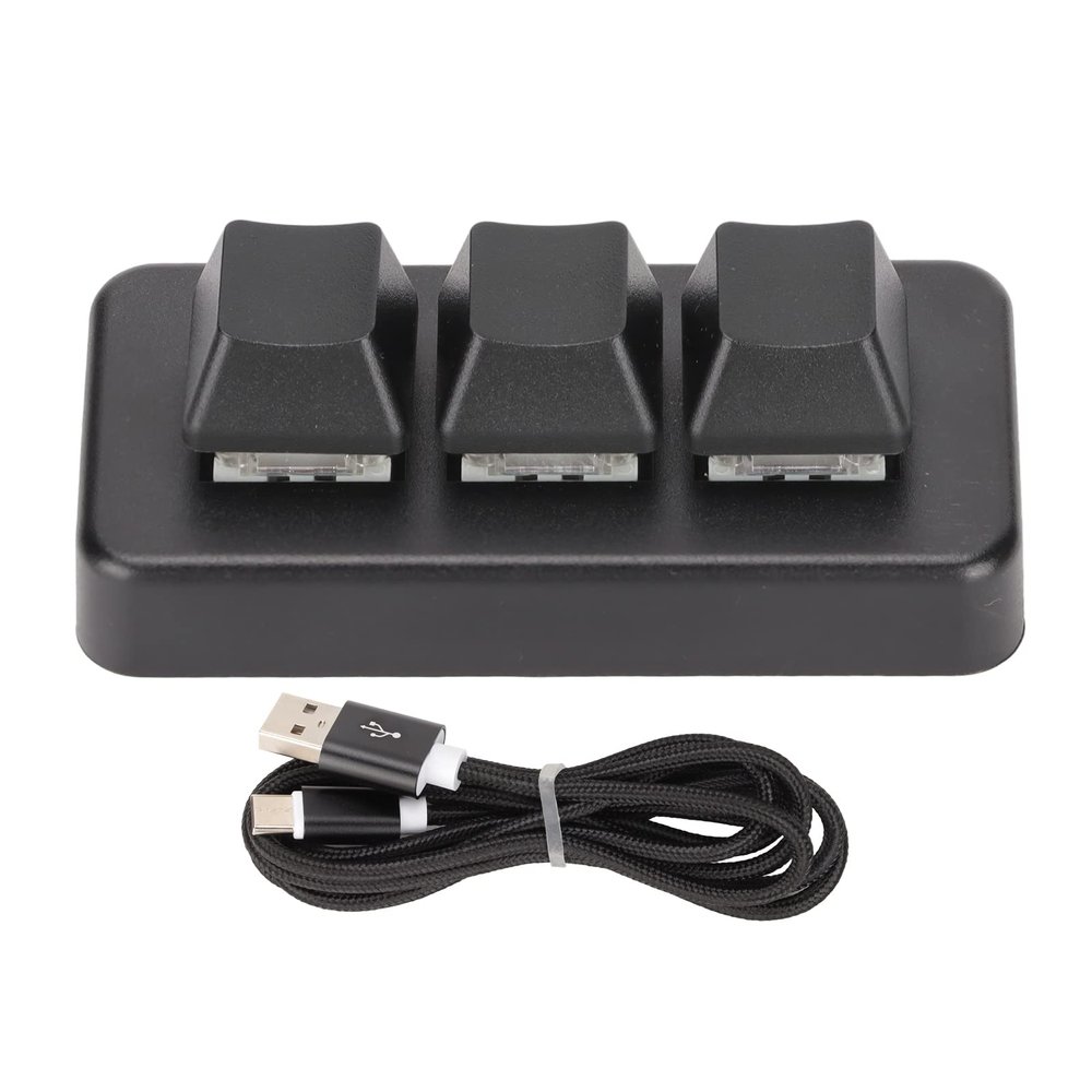 nikusaz RGB Backlit 3 Key Keypad USB Interface Mini Mechanical Programmable Macro Pad for Computer Black (Black)