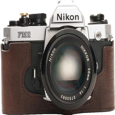 BMAOLLONGB FM2 Case, Handmade Genuine Real Leather Half Camera Case Bag Cover for Nikon FM2 FM FE FM2n FE2 Camera With Hand Strap (Coffee)