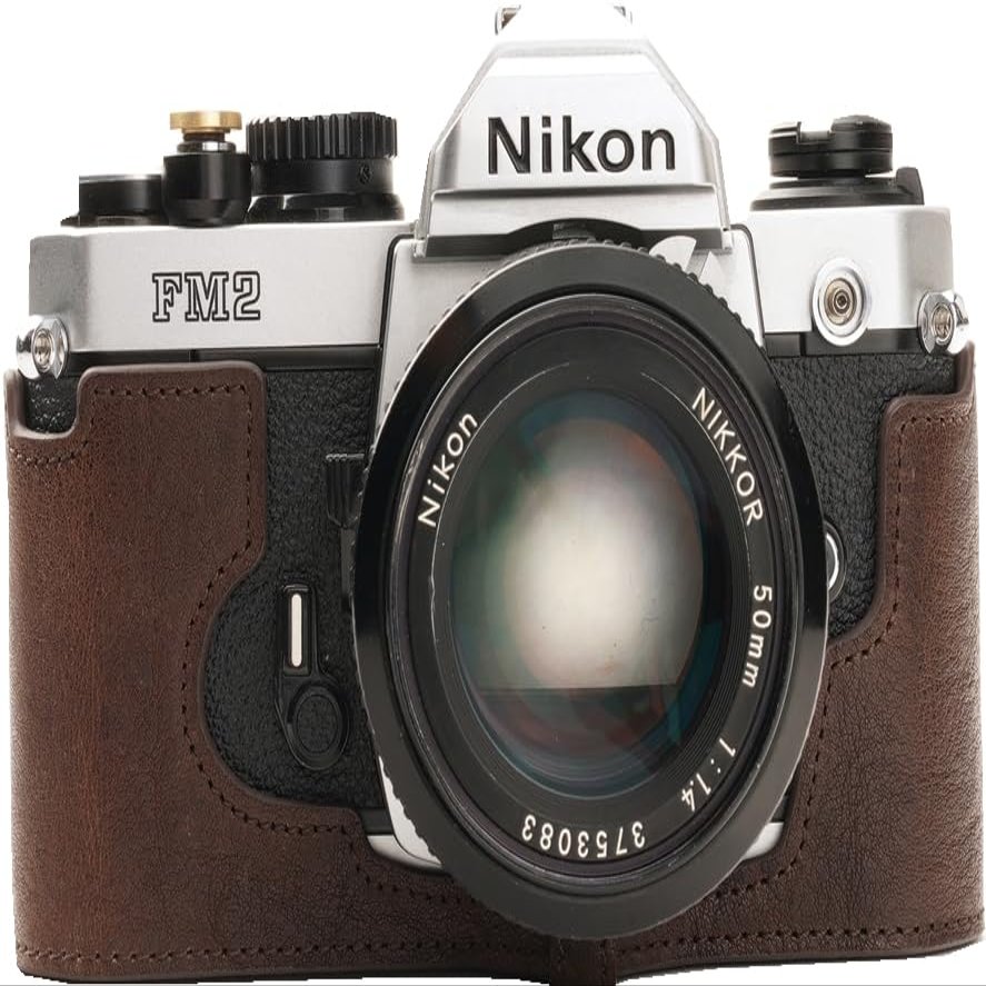 BMAOLLONGB FM2 Case, Handmade Genuine Real Leather Half Camera Case Bag Cover for Nikon FM2 FM FE FM2n FE2 Camera With Hand Strap (Coffee)