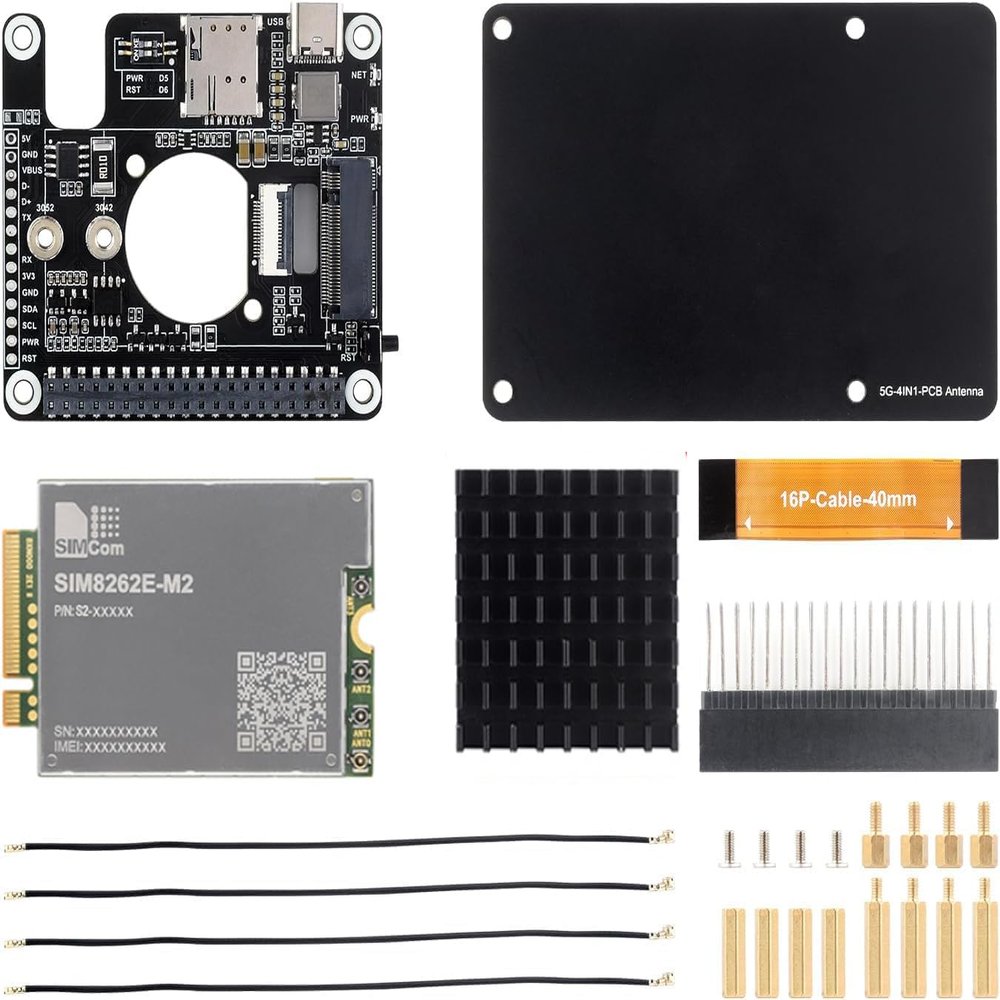 PCIe to 5G/4G/3G HAT Designed for Raspberry Pi 5 Compatible with 3042/3052 Packages SIMCom/Quectel 5G Modules, Options for 5G Module @XYGStudy (SIM8262E-M2)
