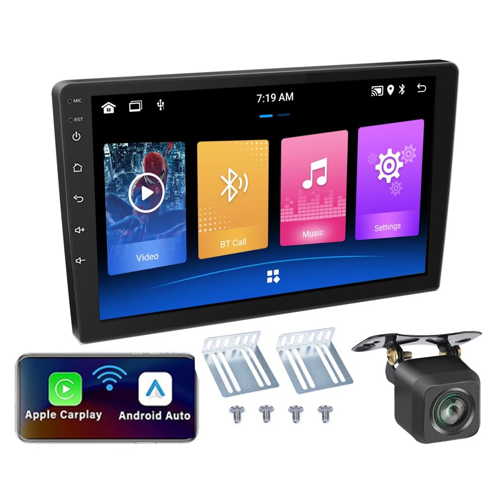 10 Inch Car Stereo Android with Wireless CarPlay Wireless Android Auto, Double Din 2.5D Touchscreen Car Stereo with FM Bluetooth Wi-Fi Audio Receiver