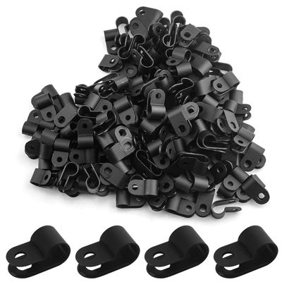 200PCS 3/8" Nylon Cable Clips Assortment R-Type Cable Clip Kit Black Plastic Wire Clamps Fasteners for Wire Mounting