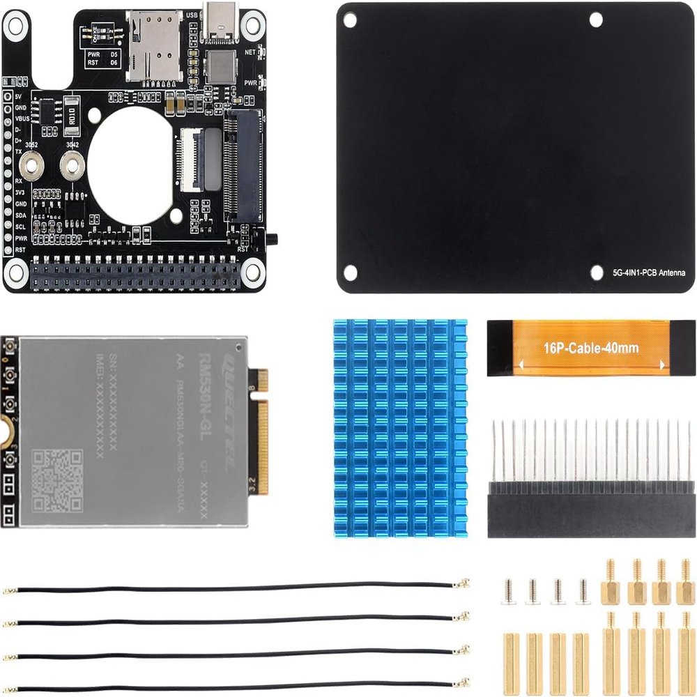 PCIe to 5G/4G/3G HAT Designed for Raspberry Pi 5 Compatible with 3042/3052 Packages SIMCom/Quectel 5G Modules, Options for 5G Module @XYGStudy (RM530N-GL)