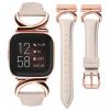 Minyee Leather Band Compatible with Fitbit Versa 2/Fitbit Versa/Versa Lite Bands Women, Slim Thin Dressy Designer Premium Leather Strap with C-Shape Metal Buckle for Versa 2 Watch, Starlight/Rose Gold view 1