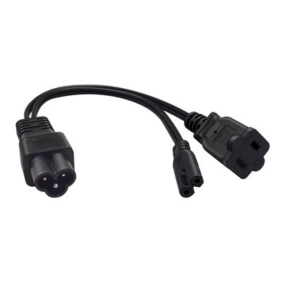 JORINDO IEC320 C6 to 1-15R+C7 Y Splitter Power Cable.C6 to Household 2-Hole Socket 1-15R and Figure 8 Jack Adapter.C7/USA Socket 2 in 1 c6 Adapter Cable.1FT/0.3M (C6 to C7+1-15R)
